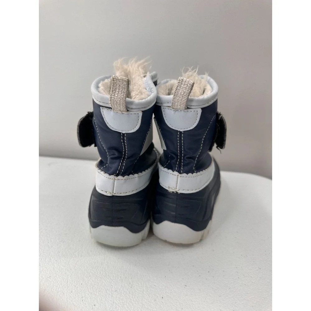 Toddler Navy Blue Winter Snow Boots Faux Fur Lined Size 9/10 Durable Sole Flower